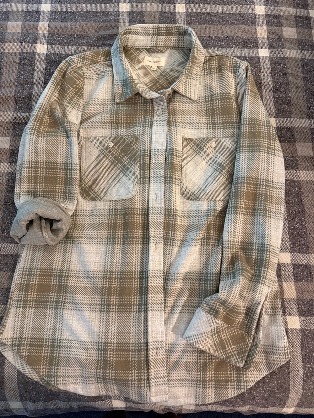 Thread & Supply Olive and Cream Plaid Button-Down Shirt